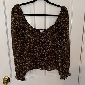 Astr Brown Floral Peasant Blouse